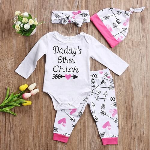 2020 New Autumn Newborn Baby Girl Clothing Infant Toddler Sleepers Long Sleeve Bodysuit + Pants +Hat 4pc Outfit Set