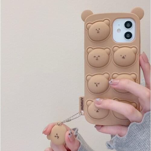 Korean 3D Bear Case for IPhone 11 12 Pro Max Mini XR X XS 7 8 Plus SE 2020 Mobile Phone Shell Shockproof Protective Back Cover