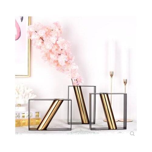 Creative European vase decoration metal round tube American table light luxury home living room simulation flower arrangement