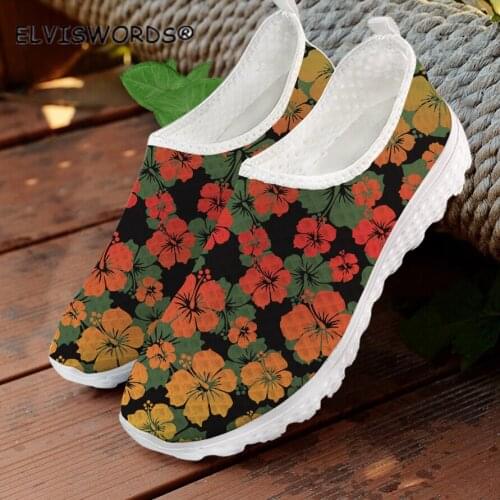 ELVISWORDS Gradient Dark Hibiscus Flower Design Casual Ladies Sneakers Flats Breathable Walking Shoes for Women zapatos mujer