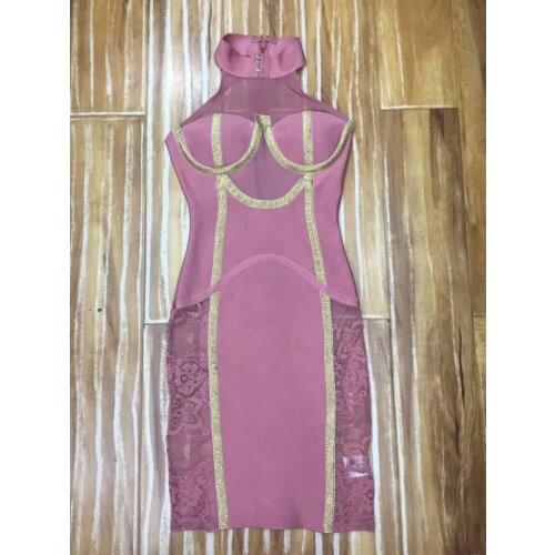 Summer Sexy Women Bandage Cocktail Party Club Mini Short Pink Bandage Lace Dress