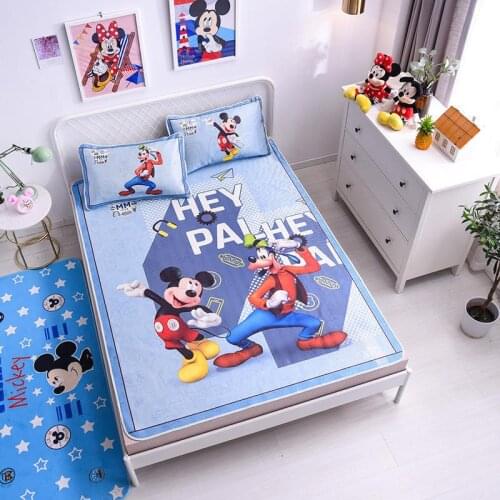 Disney Mickey Mouse Goofy Summer Sleeping Bed Mat Washable Bed Topper Sheet Ice Silk Kids Boys Girl Mattress Protector Cover Set