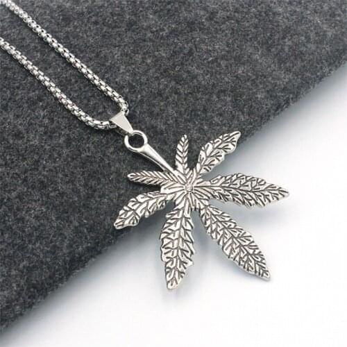 Hot selling alloy maple leaf necklace 70CM long stainless steel hemp leaf necklace sweater chain jewelry MN040