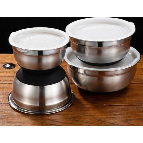 Stainless Steel Mixing Bowl With Lid Kitchen Egg Mixer For Baking Salad Bowls Non-slip Silicone Bottom Food Storage Bowl Set