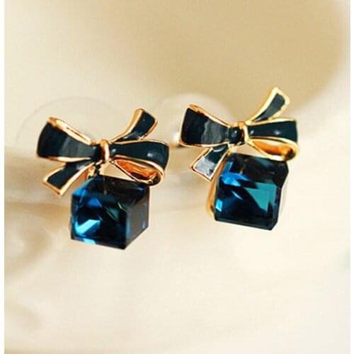 Fashion Korean Bow Rubiks Cube Crystal Earrings for Women 2020 Rhinestone Trendy Vintage Cute Romantic Jewelry for Party Gifts