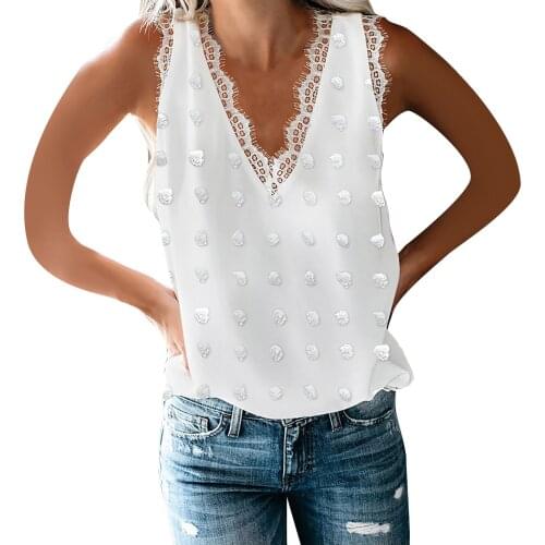 Fashion Womens Tops And Blouses Ladies Lace Vest Loose V-neck Embroidered Pullover Sleeveless Top Blusas Mujer De Moda 2021