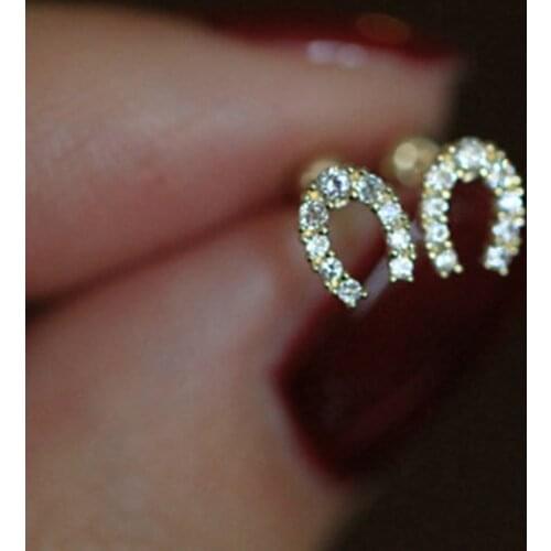 Morivovog 925 Sterling Silver Full Zircon Horseshoe Small Stud Earrings Girls U Shape Luxury Mini Earring Ladies Fashion Jewelry