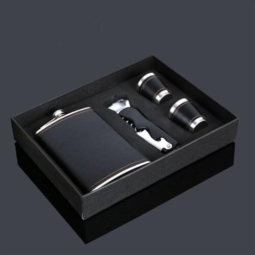 9oz Moscow Whisky Bottle Black Pu Liquor Flagon 304 Stainless Steel Alcohol Funnel Vodka Leather Wrapping Hip Flask With Opener