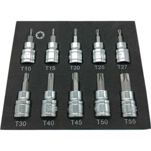 3/8 Inch Drive Sleeve Star Key Drill Set Chrome Vanadium Steel Pressure Batch Sleeve Tool Sleeve Set T10-T55 Drill Socket Wrench