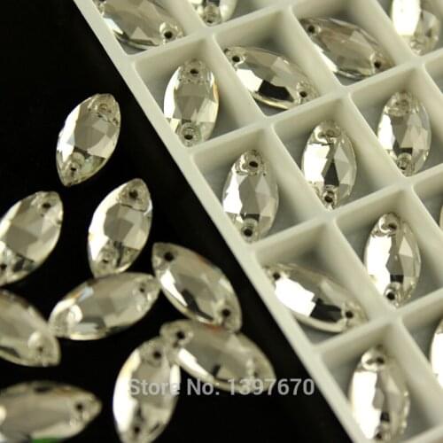 Navette All size sew on clear Sewing Glass flatback Crystals buttons with two holes handcraft accessaries