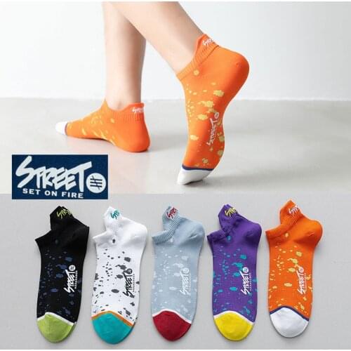New Summer Fashion Mens Socks Sports Personality Graffiti Trend Ankle Comfortable Breathable Cotton Socks Shallow Mouth