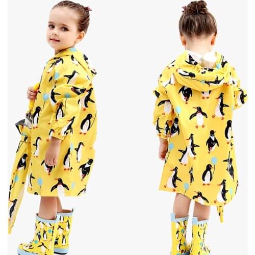 New Cute Small Waterproof Nylon Rain Coat Penguin pattern Boy Children Girls Windproof Poncho Kindergarten Student Baby Raincoat