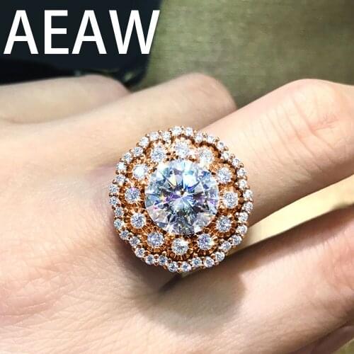 Solid 14K Rose Gold 7ctw EF Moissanite Engagement Double Halo Ring for Women Heavy Gold Style