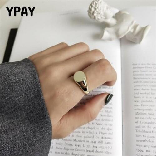 YPAY 100% Solid 925 Sterling Silver Adjustable Rings for Men Women Korean Simple Gold Plated Smooth Finger Ring Jewelry YMR848