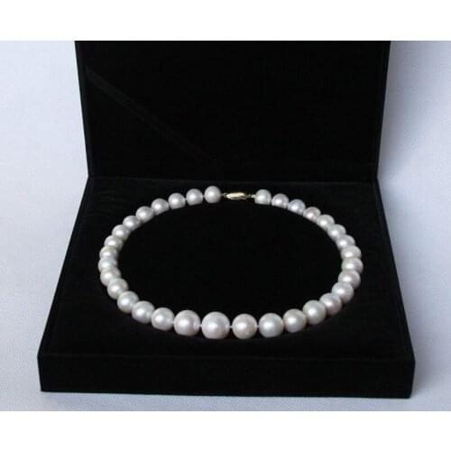 AAA Genuine natural 17" 12mm round white pearls necklace