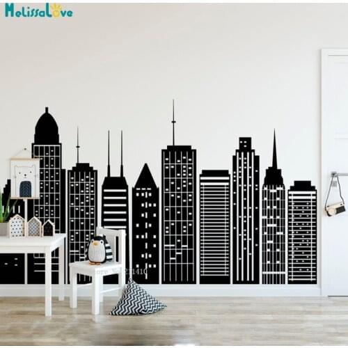 Simple Geometric City Skyline Silhouette Wall Decals Cityscape Kids Baby Room Decor Nursery Playroom Murals Vinyl YT5688