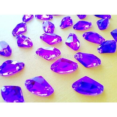 Purple Sew on gem flatback rhinestonesl Circular sector galactic shape crystal stones beads hand sewing strass 150pcs/lot