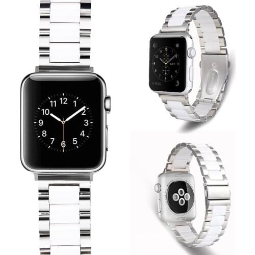 Compatible for Apple Watch metal band strap 44/40/38/42mm Series 6/5/4/3/2/1 Stainless Steel Ceramics band strap Link band strap