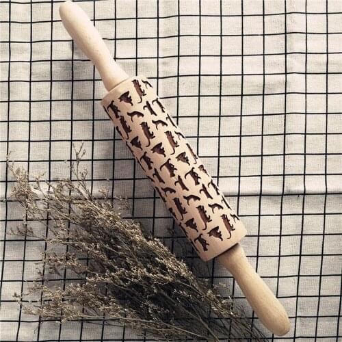 Christmas Embossing Rolling Pin Baking Cookies Noodle Biscuit Fondant Cake Dough Engraved Roller Cat navidad deegroller @P2