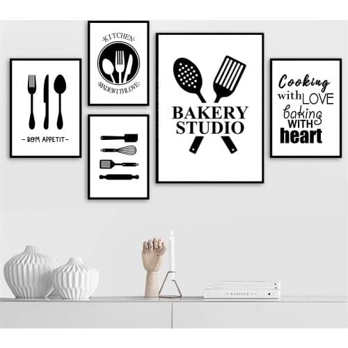 Nordic Knife Fork Spoon Cooking with Kitchen Wall Art Prints And Posters Quotes Canvas Painting Dining Room Pictures Home Decor