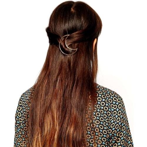 Women Special store fashion gold alloy hollow moon triangle shape barretes Indian human hair clip in extensions jewelry