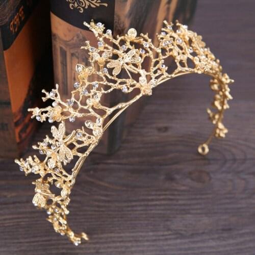 Bridal Gold butterfly Leaf Crowns Elegant Crystal Hairbands Tiaras For Women Wedding Accessories