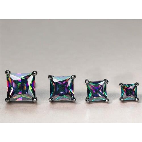 Punk Male Female 4/5/6/7mm Black Gold Earrings Charm Square Rainbow Zircon Wedding Earrings Cute Small Stud Earrings For Women