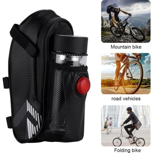 Bicycle Saddle Bag Cycling Water Bottle Pouch IP44 Waterproof Bike Taillight Pocket with LED Light Kettle Tail Bag
