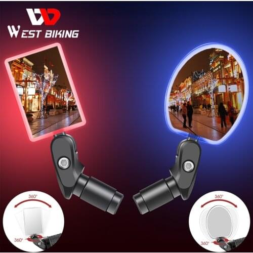 Bike Rear View Mirror with LED Light USB Rechargeable Bicycle Handlebar Mirrors 360 Rotation Adjustable Cycle Mirror Accessories