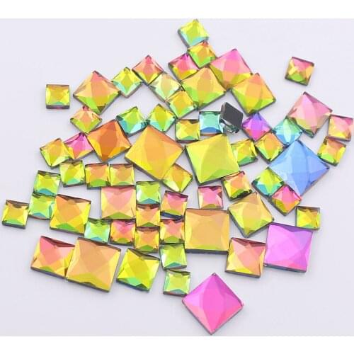 Top Rhinestones Square Flatback Rhinestones Rainbow Hotfix Rhinestones Crystals Strass Adhesive Glue On Rhinestones For Clothes
