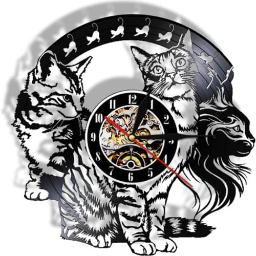 I Love Cats CD Vinyl LED Lighting Wall Clock Interior Art Decoration Vintage 3D Hanging Wall Art Vinyl Light Great Gift