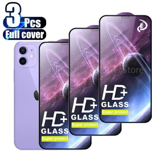 3Pcs Full Cover Tempered Glass On the For iPhone 13 12 11 Pro Mini X XR XS MAX Screen Protector On iPhone 11 7 8 6 Plus SE Glass