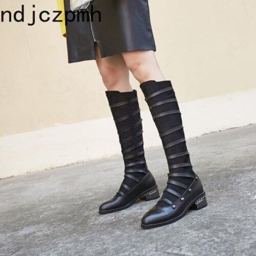 Womens Boots The New Autumn And Winter Color matching Round head Sexy zipper mid heel High tube Womens shoes plus size 32-48
