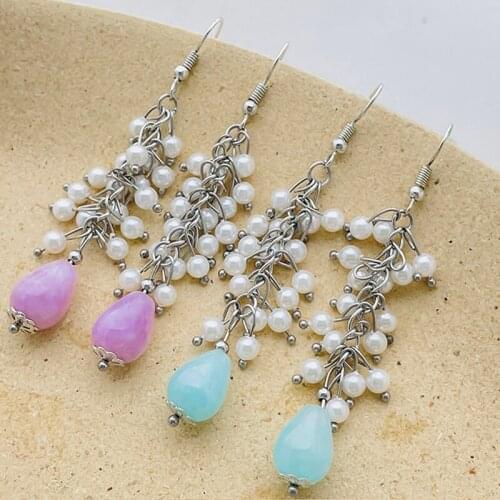 Cute Milti Layer Imitation Pearl Statement Earrings for Women Handmade Wedding Jewelry Unique Gifts Natural Stone Dangle Earring