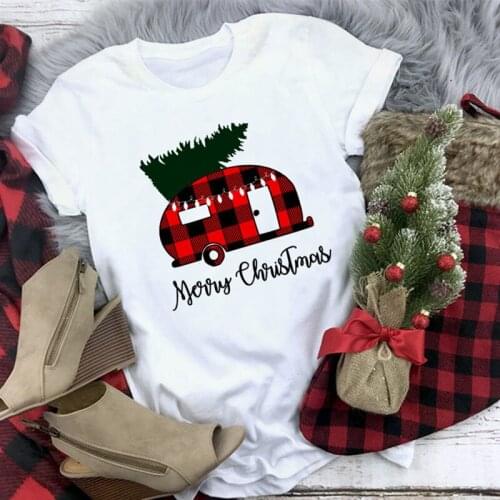 Women Fashion Graphic T-shirts 2021 Tee Kawaii TShirt Hipster Camiseta Mujer Plaid Merry Christmas T Shirt