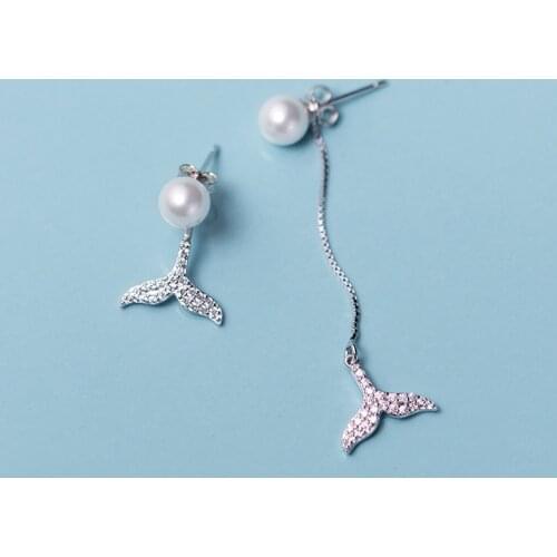 MloveAcc 925 Sterling Silver Long Fish Tail Mermaid Drop Earrings for Women Brincos Pendientes Beautiful Jewelry Drop Shipping