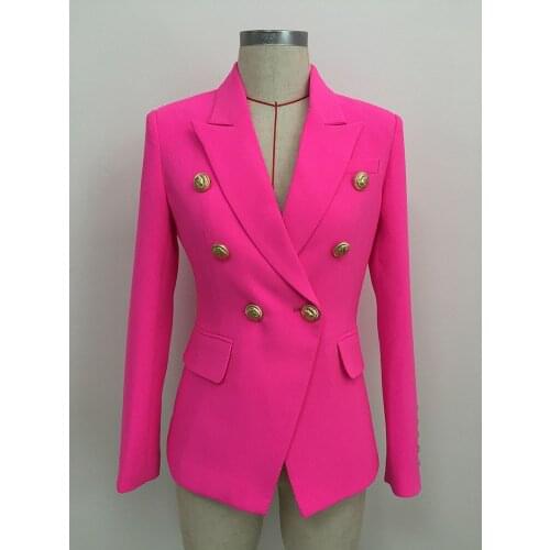 Free Shipping Neon Pink Double Breasted Blazers Women Plus Size 4XL 5XL High Quality Elegant Stylish High Street Outwear