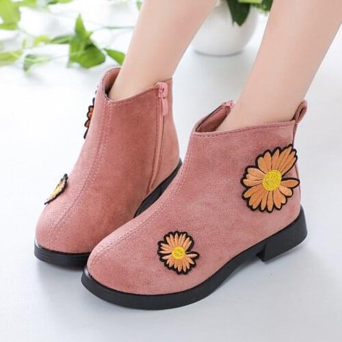 Winter Children Kids Christmas Princess Cotton Shoes For Big Girls Flower Embroidery Martin Ankle Boots 5 6 8 10 12 Years old