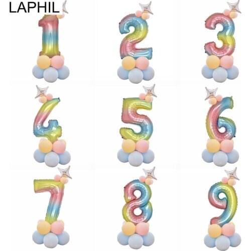 LAPHIL16pcs Number Foil Balloons Baby 1st Birthday Party Decorations Kids Boy Girl Inflatable Air Ballons Happy Birthday Baloons