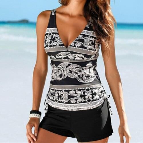 2021 Tankini Swimsuit Black Swim Suit Women Swimwear Plus Size Separate Swimsuits Two Piece Swimwear Bathing Suit With Shorts