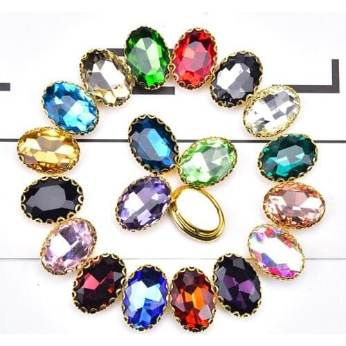 25pcs/Bag Oval Sewing Rhinestone with Gold Lace Claw Setting Flat Back Crystal Button for Clothes Shoes Bags DIY Accessories