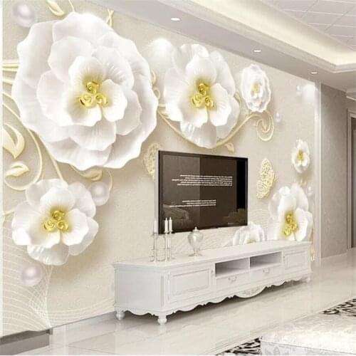 Custom 3d embossed wallpaper 5D embossed jewels flowers modern minimalist European TV background wall papier peint 8d wallpaper