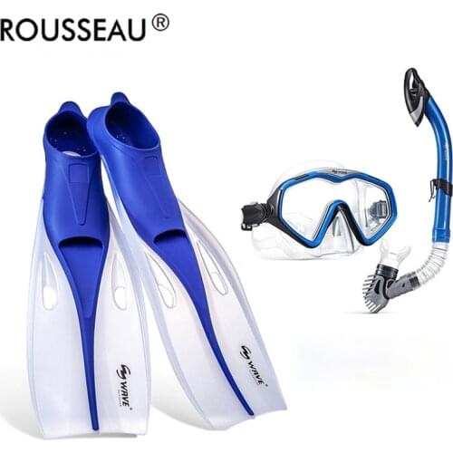 Brand 3 PCS/Set Scuba Diving Tube Set Snorkeling Goggles + Full Dry Snorkel + Swimming Foot Fins Water Sports Equipment