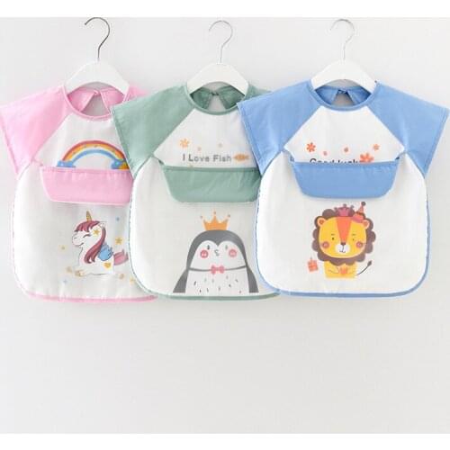 Baby Bibs Cotton Cartoon Waterproof Children Accessories Short Sleeve Eco Friendly Washable Clothing For Baby Feeding