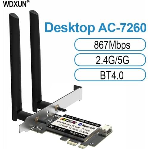PCi Express 7260AC 2.4G / 5G Dual Band 7260HMW 867Mbps Wireless PCI-E Wi-Fi Bluetooth 4.0 7260 WIFI Card Desktop