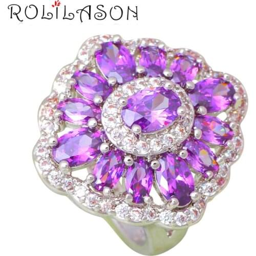 Elegant Rings for Women Purple Zircon Anniversary Gifts silver color Stamped Zircon Ring USA Size #6#7#8#9#10 JR2116