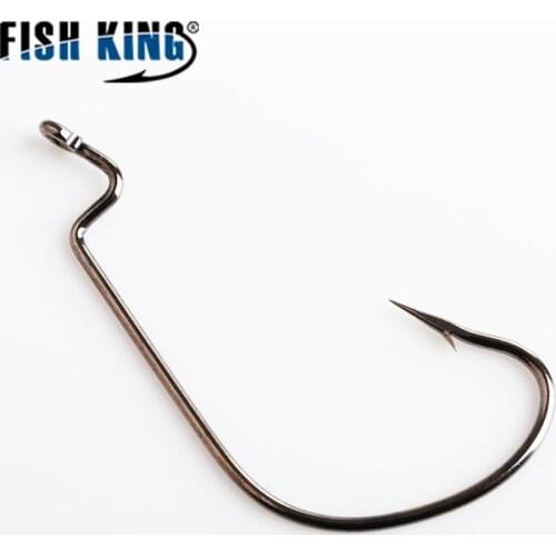 FISH KING 4/0# 3/0# 2/0# 1/0# 1# 2# 4# Soft Lure Hook Offset Worm Shank Carbon Steel Circle Japan Fishing Hooks
