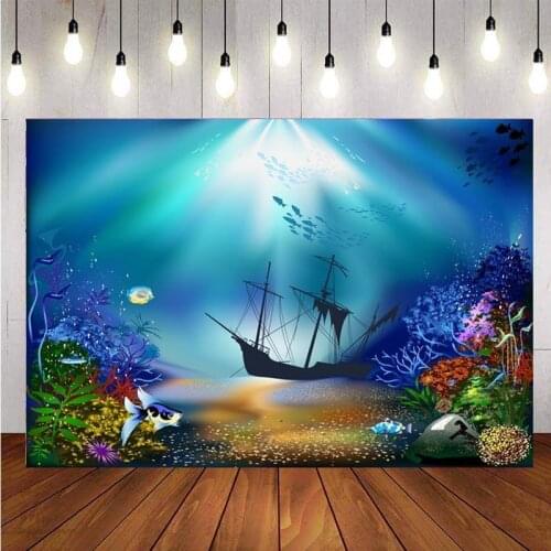 Underwater World Backdrop Mermaid Shipwreck Treasure Photography Background Photo Studio Prop