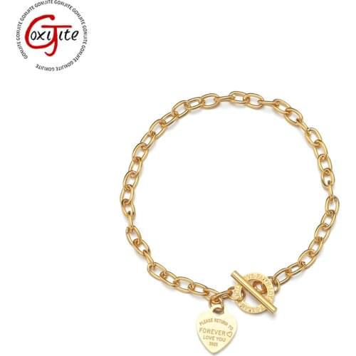 Goxijite Popular Women Gold Heart Letters Bracelet Stainless Steel OT Buckle Bracelets Fashionable Jewelry Party Gift