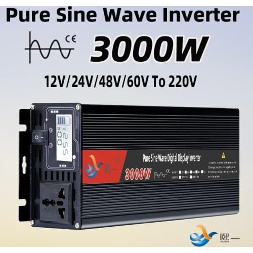 Pure Sine Wave Power Inverter DC 12V 24V 48V 60V To AC 220V Voltage 3000W Connector Outdoor Car Inverter